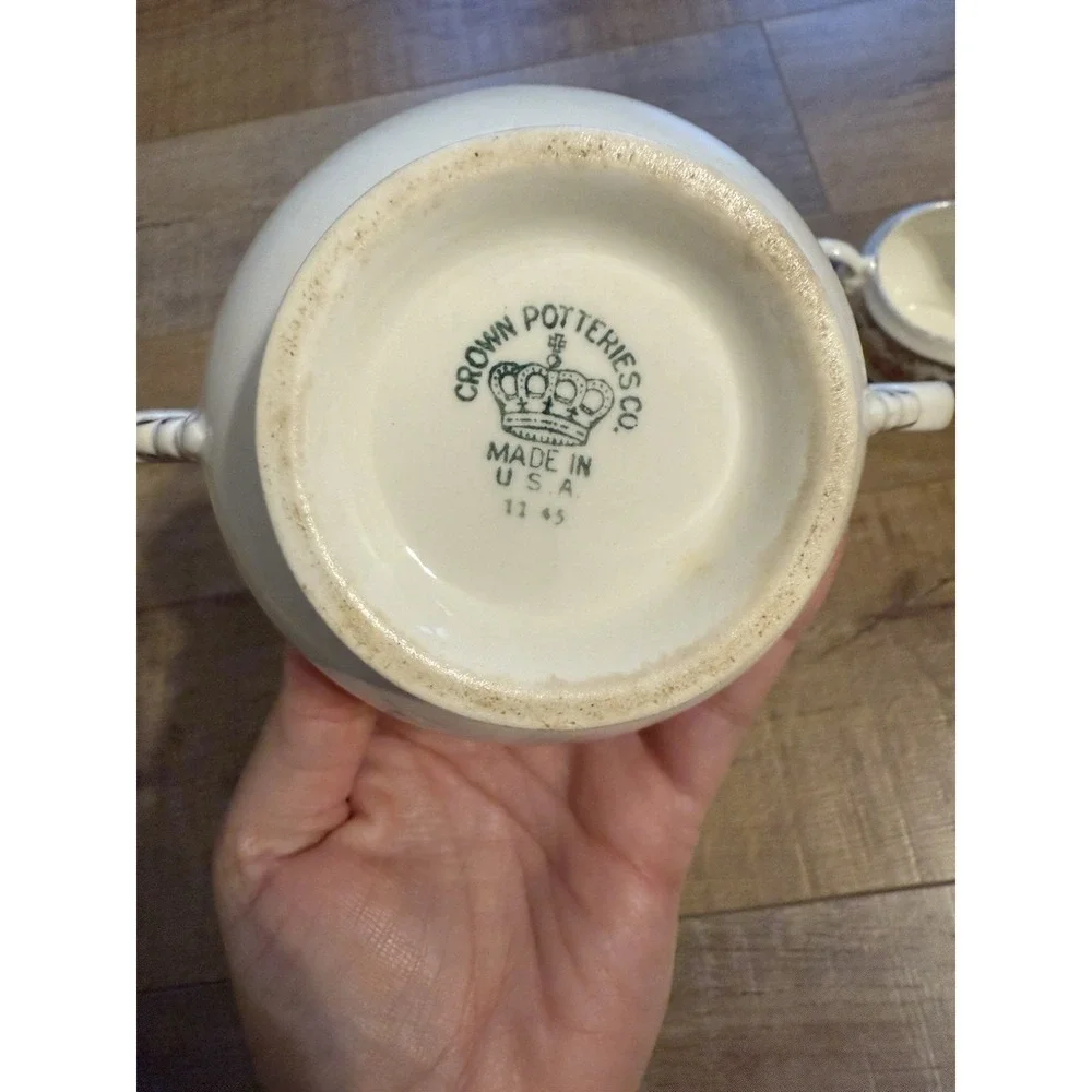 Vintage Crown Potteries Co Garland Cream and Sugar Set Floral 1950 Made In USA